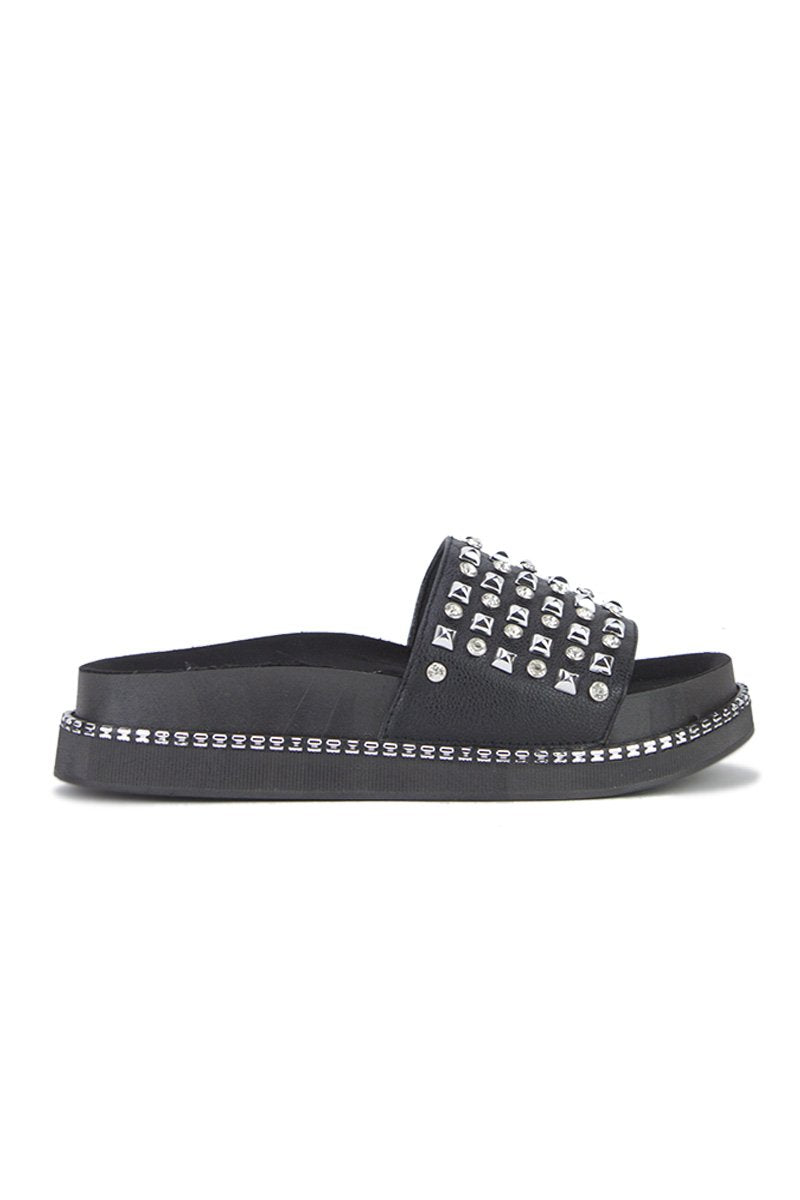 Arabella Black Stud Diamante Sliders