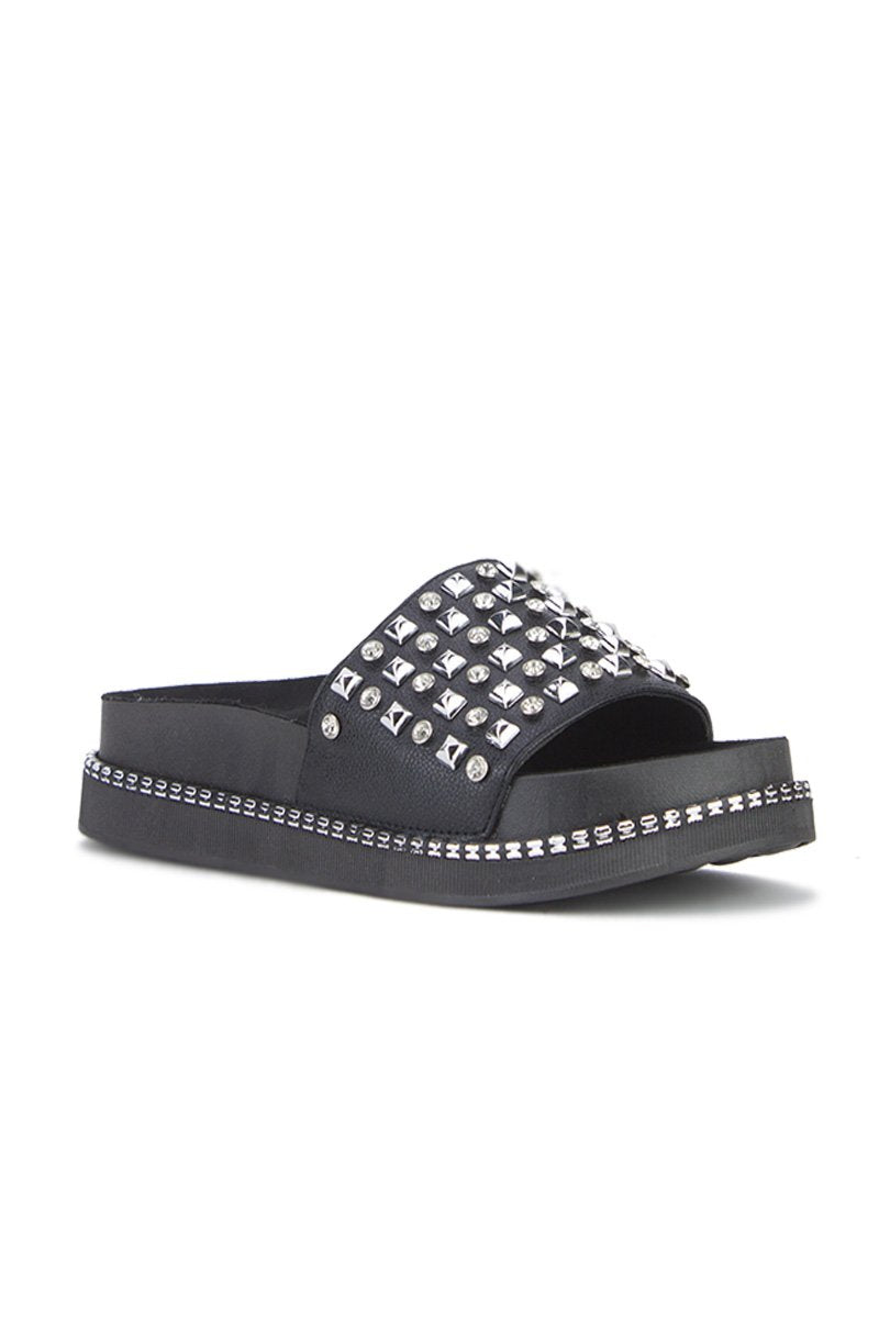 Arabella Black Stud Diamante Sliders