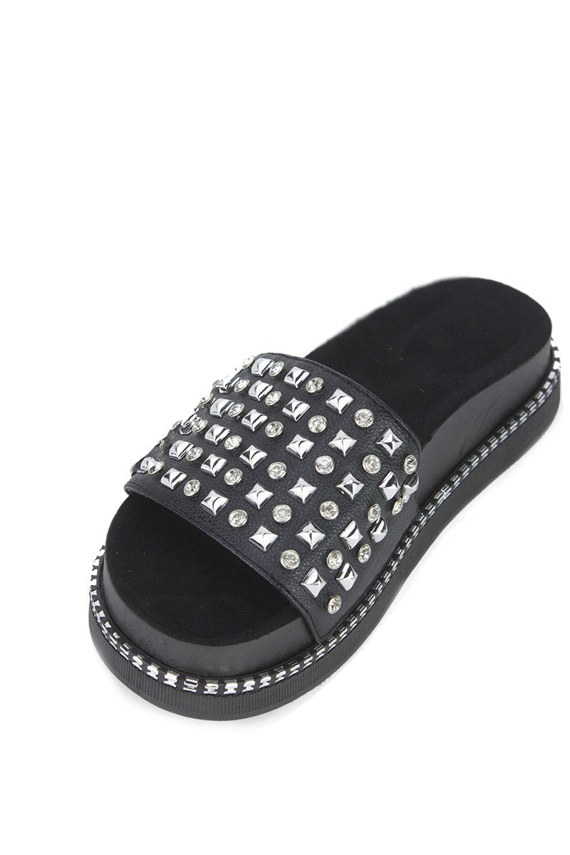 Arabella Black Stud Diamante Sliders