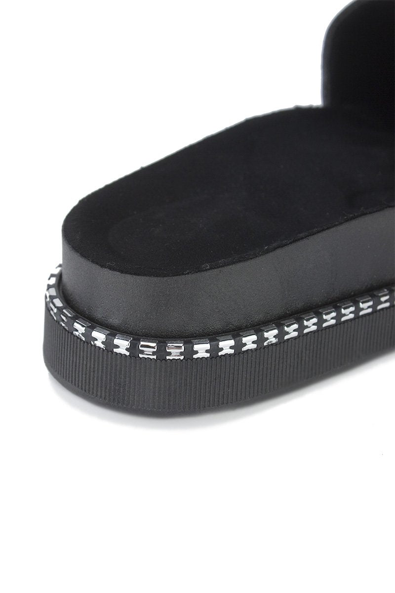 Arabella Black Stud Diamante Sliders