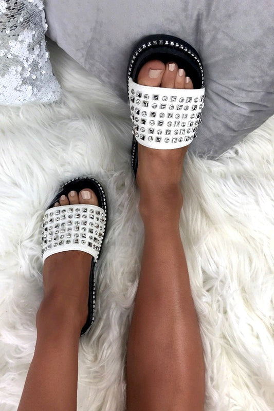 Arabella White Stud Diamante Sliders