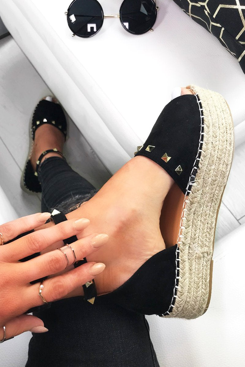 Aria Black Stud Espadrille Flatforms