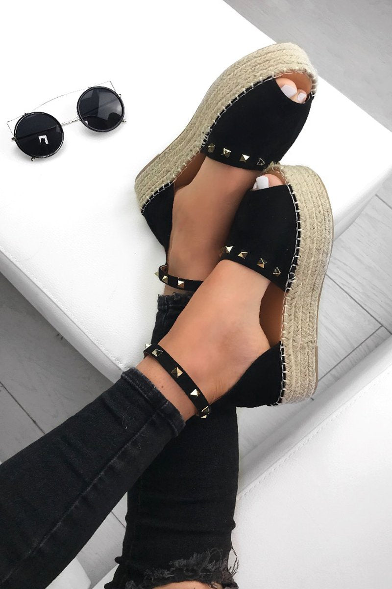 Aria Black Stud Espadrille Flatforms