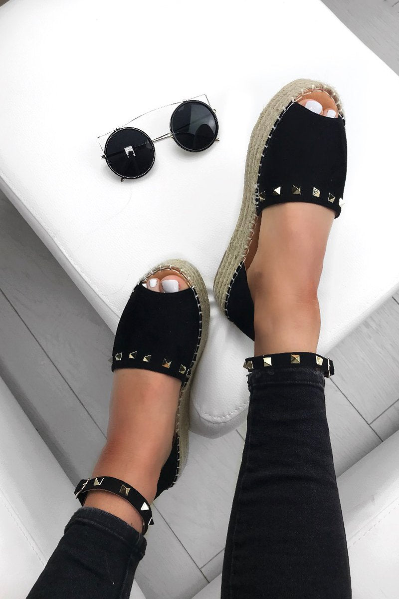 Aria Black Stud Espadrille Flatforms