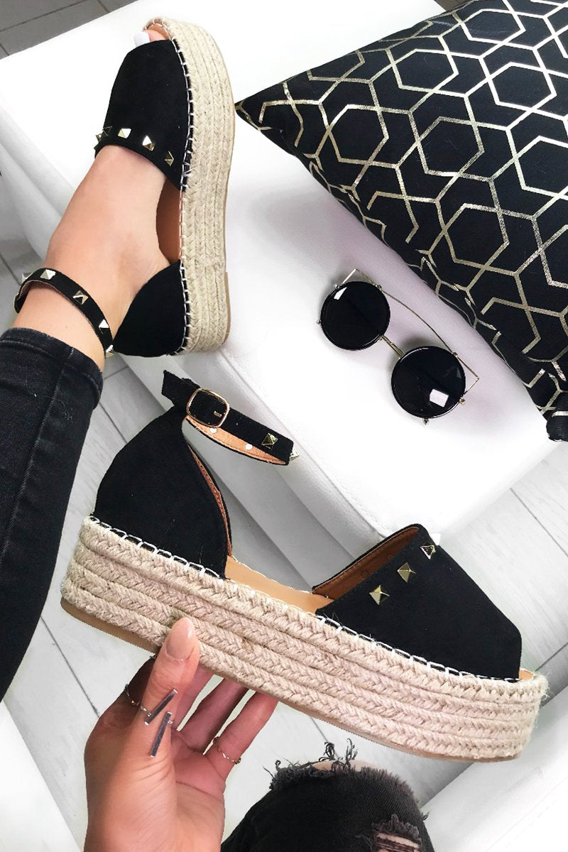 Aria Black Stud Espadrille Flatforms