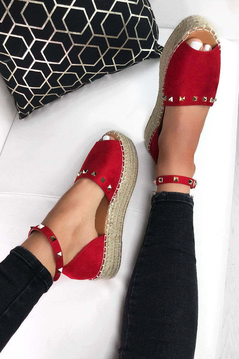 Aria Red Stud Espadrille Flatforms