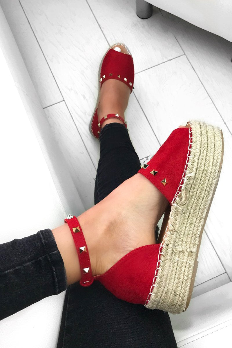 Aria Red Stud Espadrille Flatforms