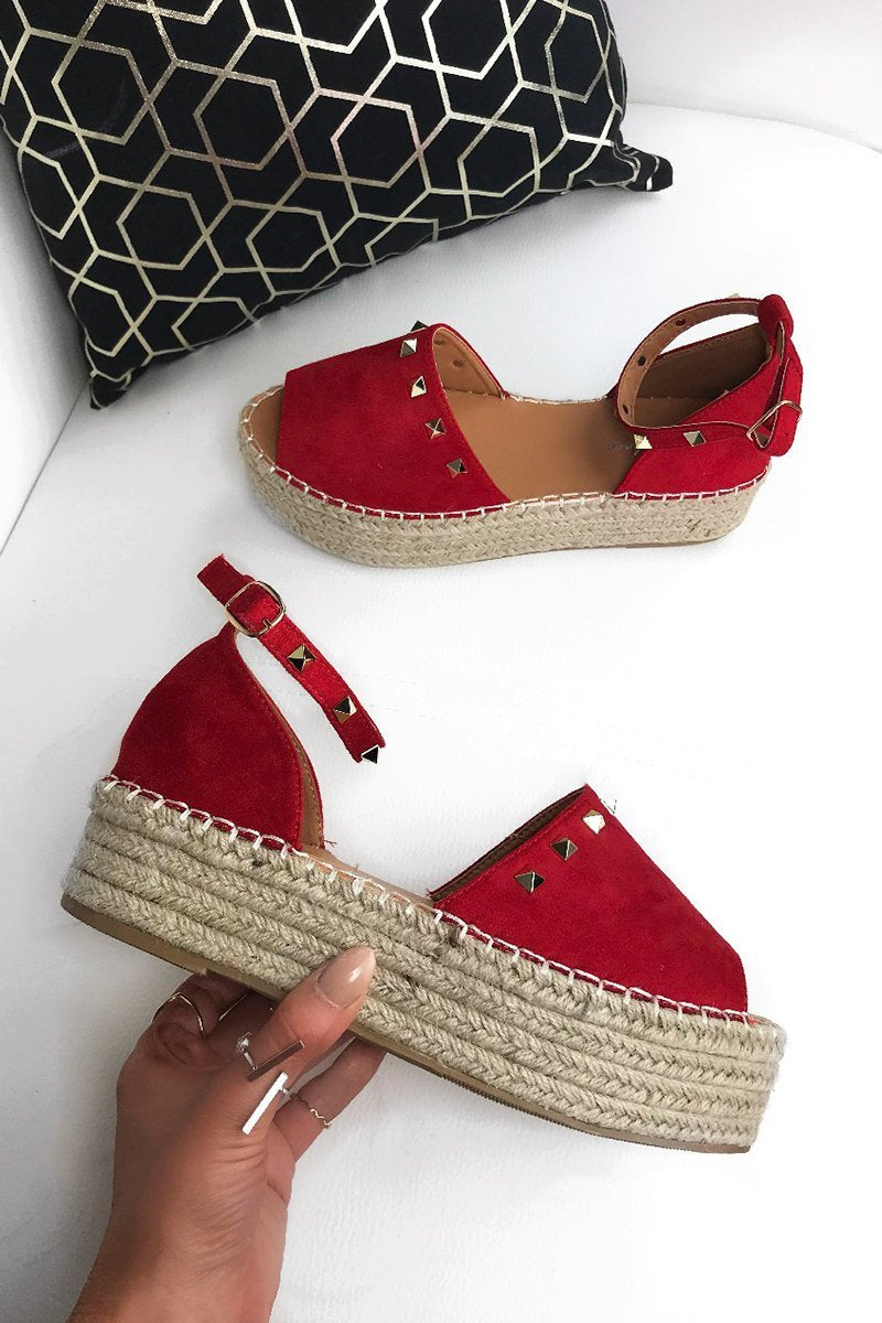 Aria Red Stud Espadrille Flatforms