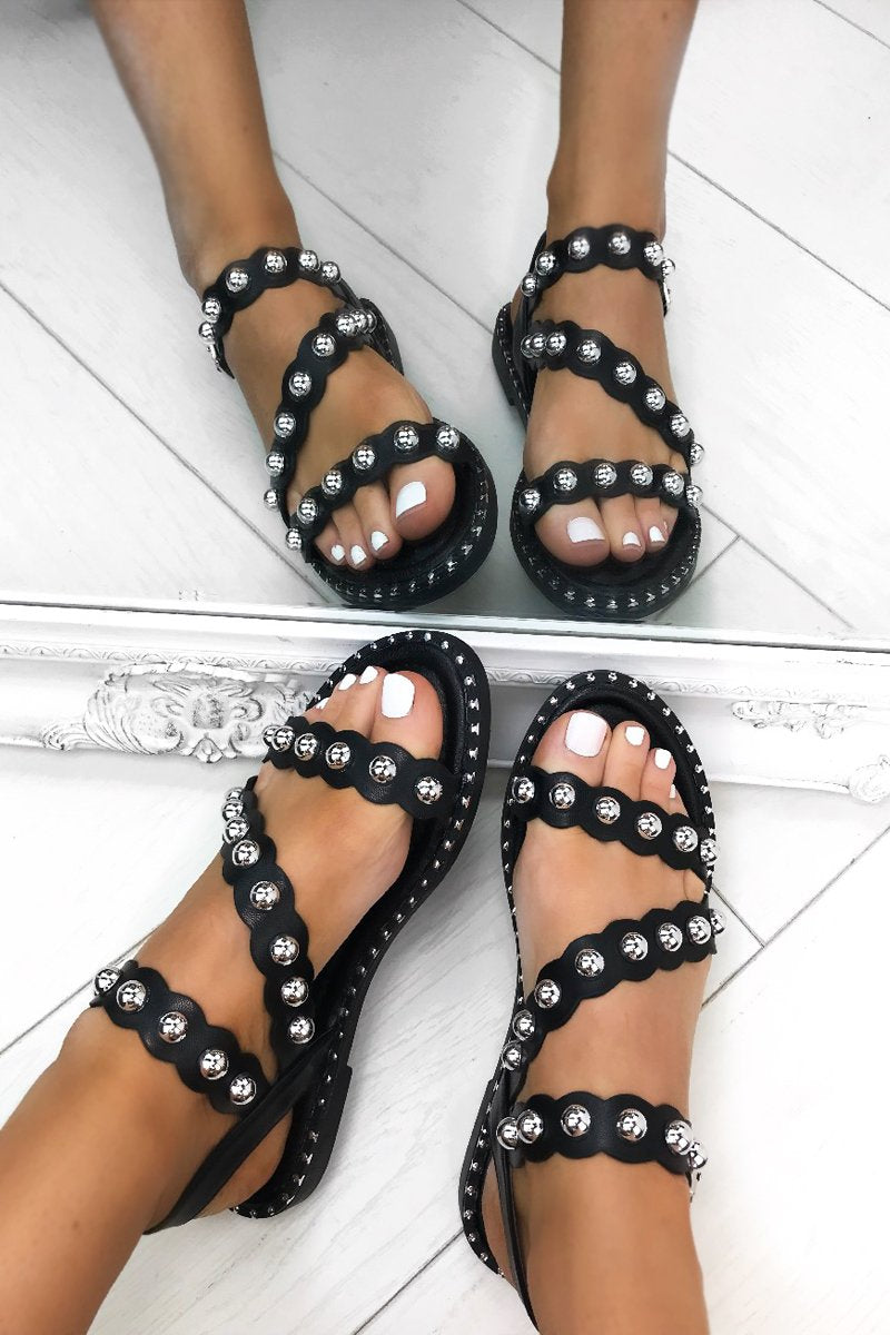 Ariel Black Stud Sandals With Silver Detail