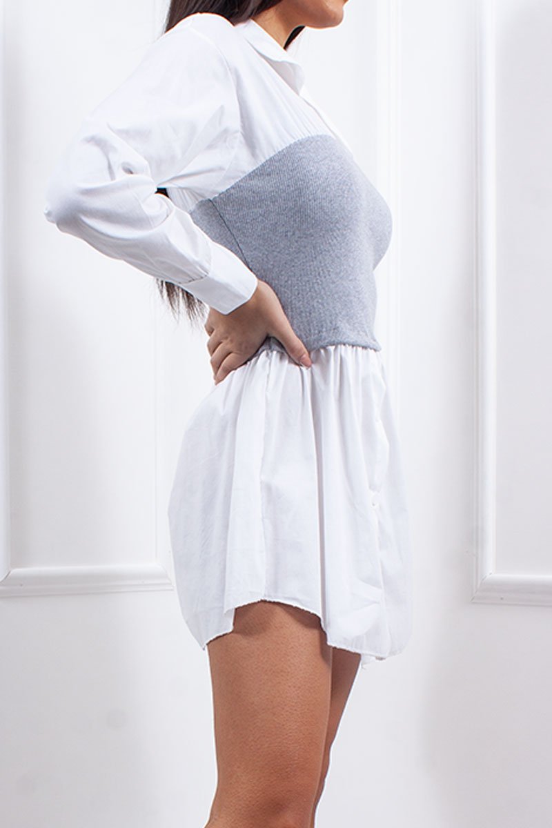 Aspen White Grey Ribbed Bandeau Shirt Dress