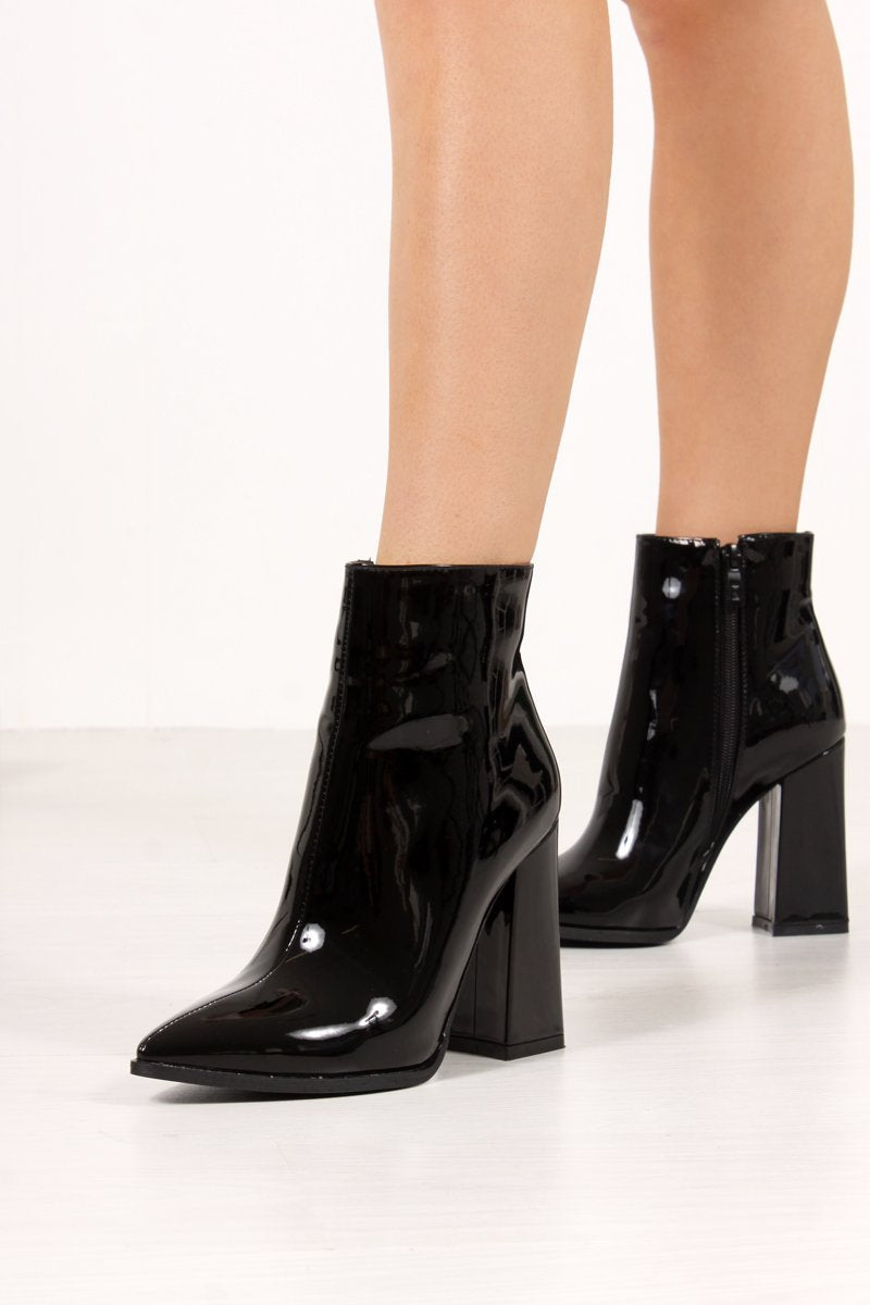 Athena Black Metallic Block Heel Ankle Boots