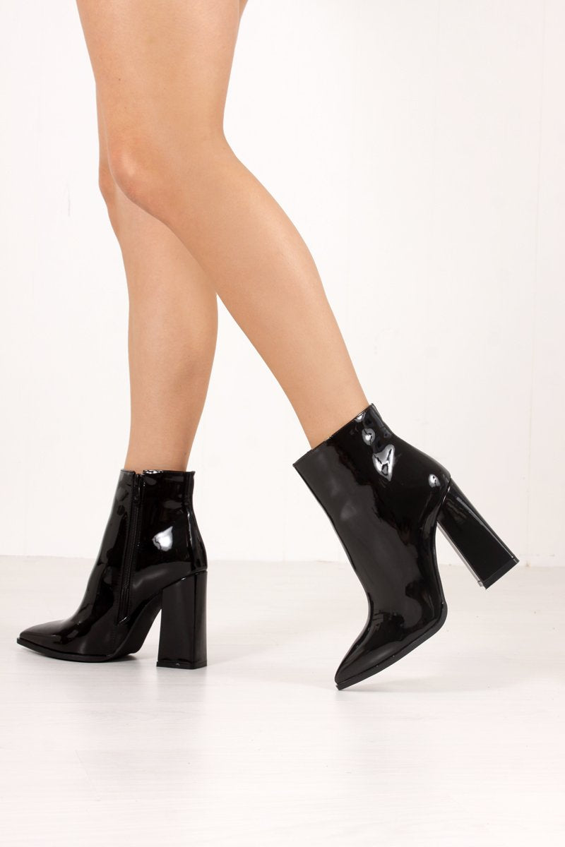 Athena Black Metallic Block Heel Ankle Boots