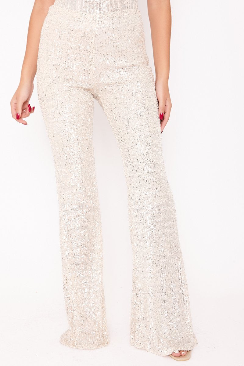 Athena Gold Sequin High Waisted Flared Trousers