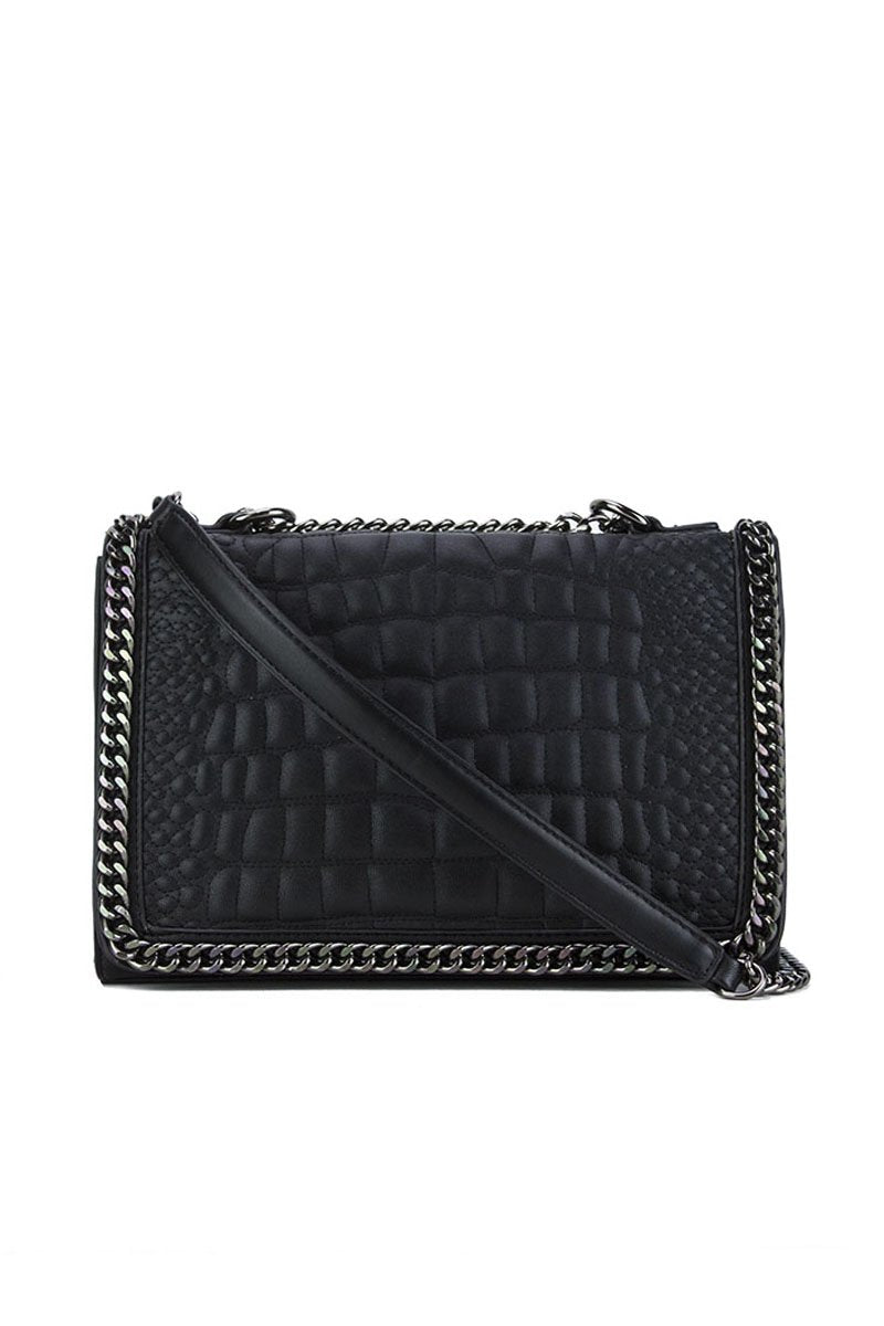 Aurora Black Crocodile Cross Body Chain Bag