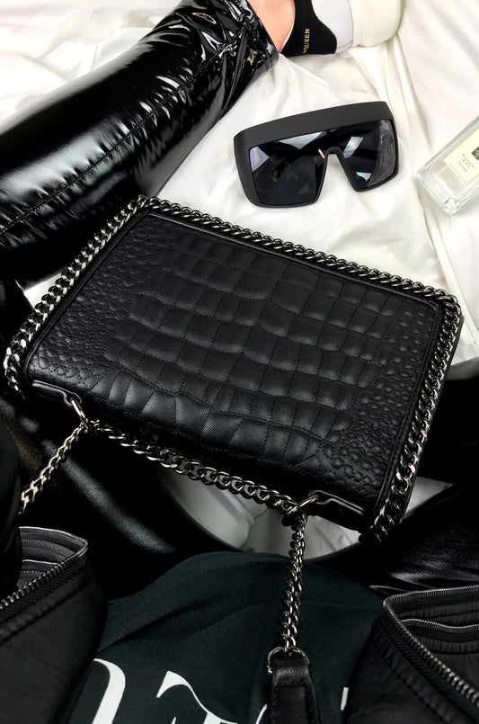 Aurora Black Crocodile Cross Body Chain Bag