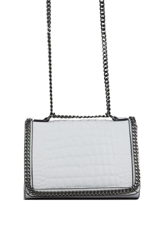 Aurora White Crocodile Cross Body Chain Bag