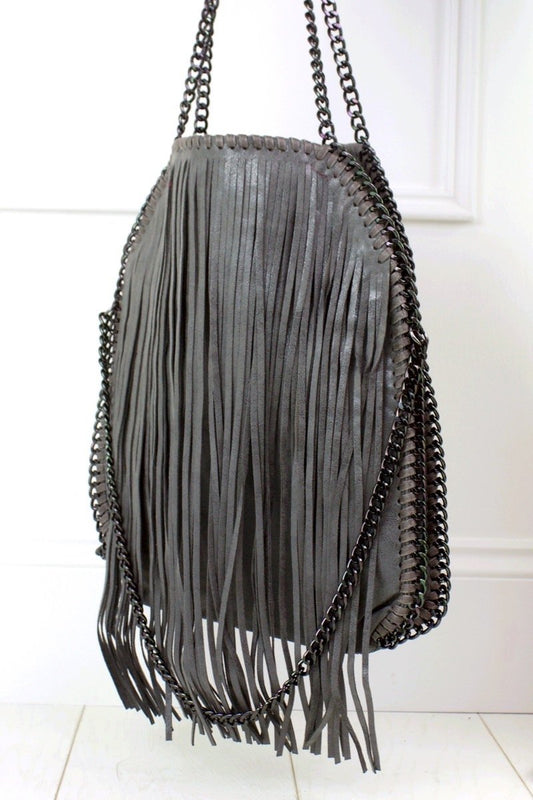 Ava Dark Grey Fringe Bag