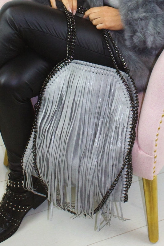 Ava Light Grey Fringe Bag