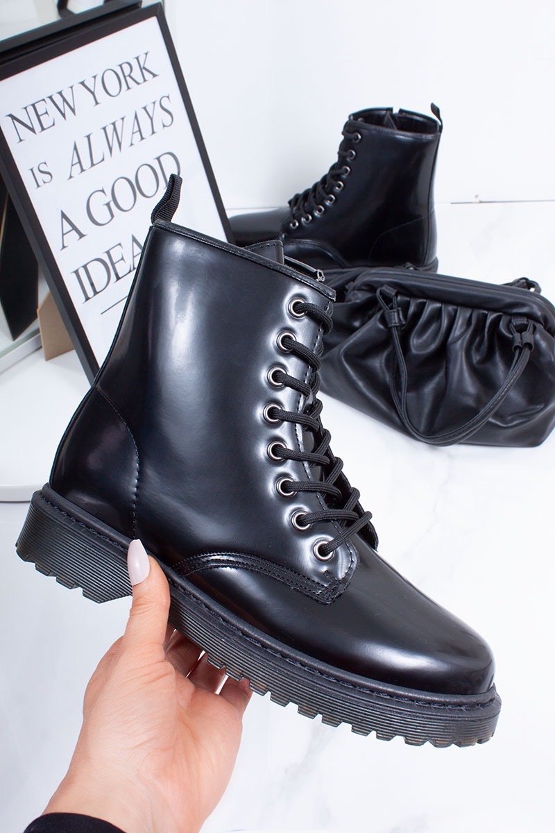 Ayla Black High Shine Chunky Sole Ankle Boots