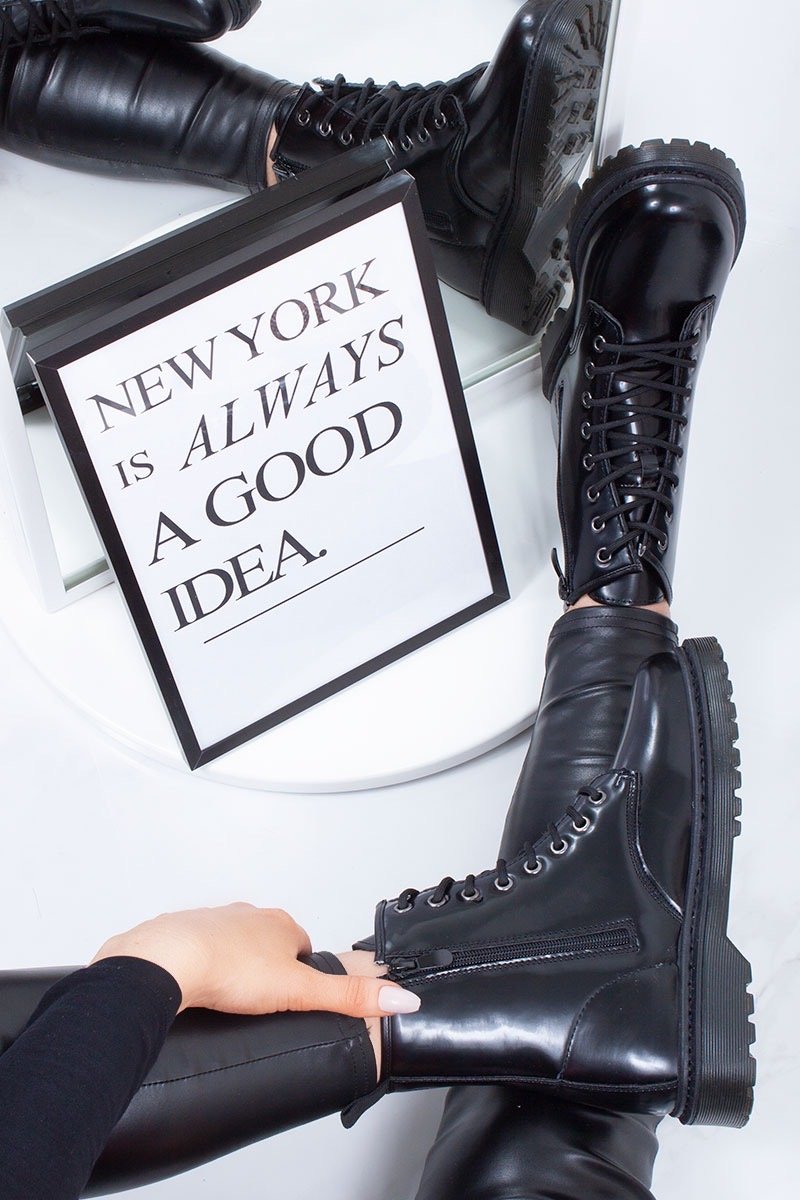 Ayla Black High Shine Chunky Sole Ankle Boots