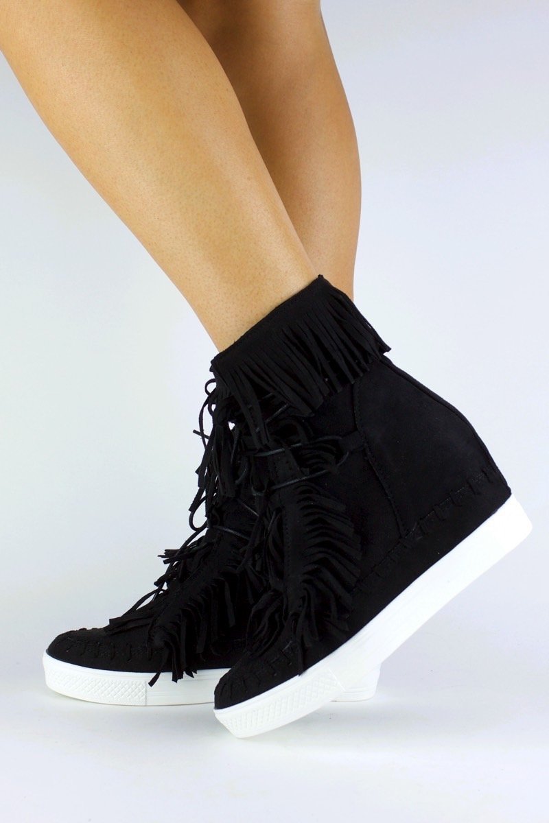 Bailey Black Fringe Wedge Sneaker