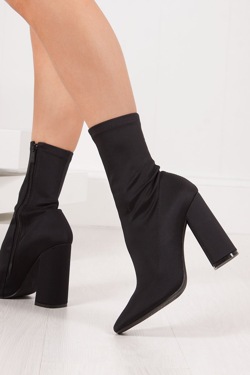 Bebe Black Lycra Block Heel Sock Boots