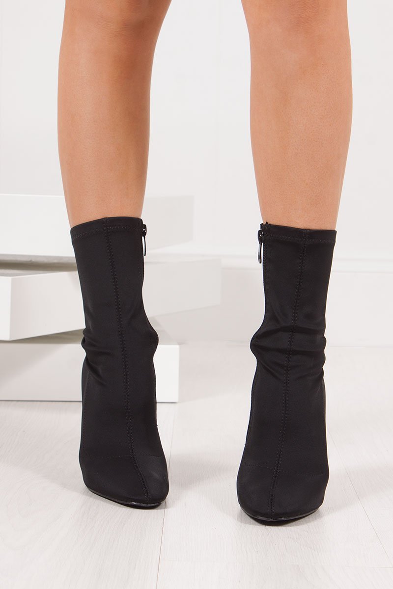 Bebe Black Lycra Block Heel Sock Boots