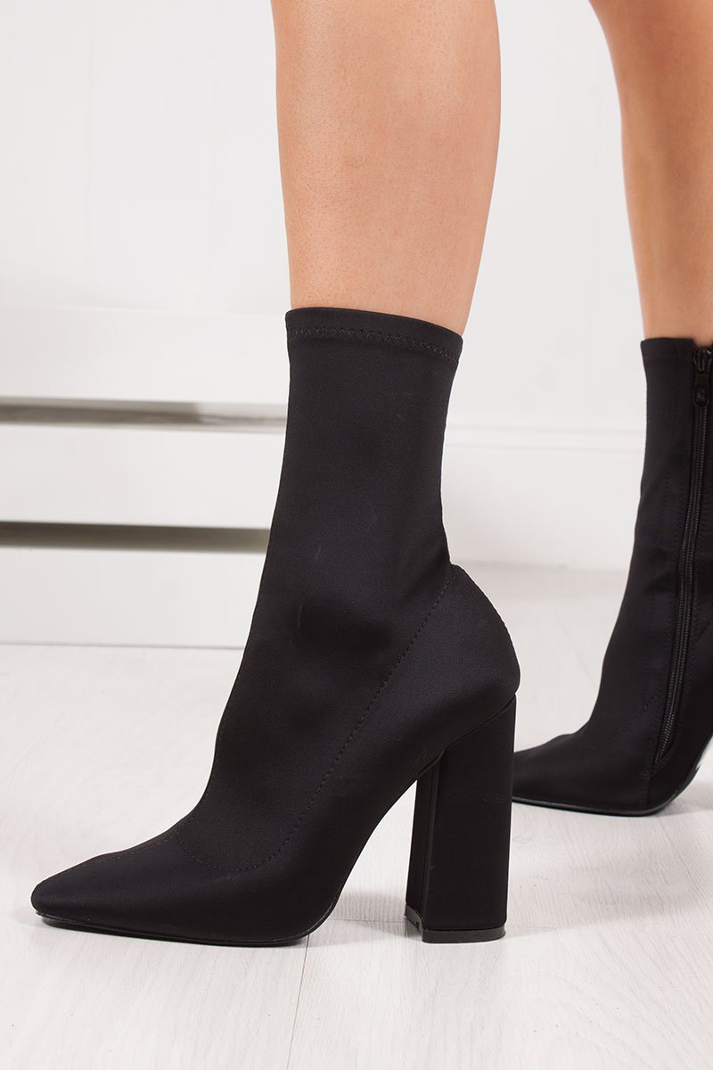 Bebe Black Lycra Block Heel Sock Boots