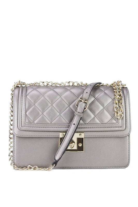 Bella Oyster Quilted Chain Shoulder Bag With Gold Detail