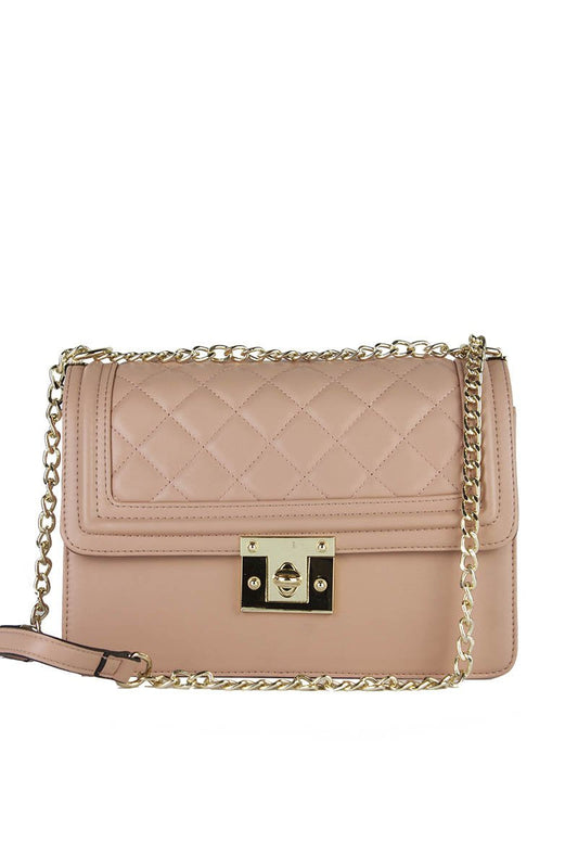 Bella Pink Quilted Chain Shoulder Bag With Gold Detail