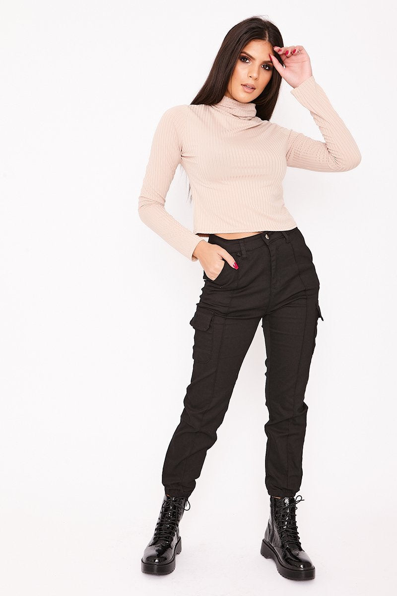 Billie Black Pocket Detail Cuffed Cargo Trousers