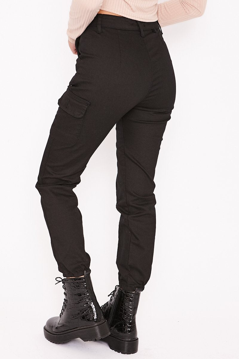 Billie Black Pocket Detail Cuffed Cargo Trousers