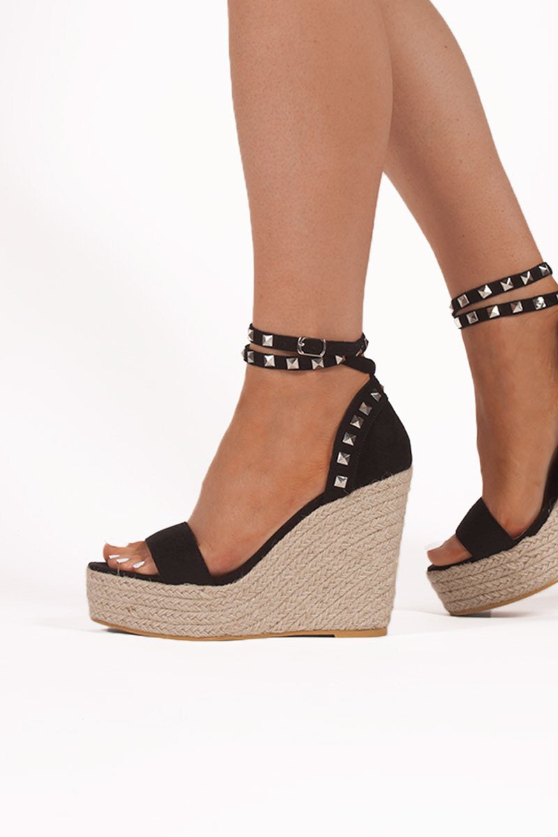 Binky Black Stud Espadrille Wedges