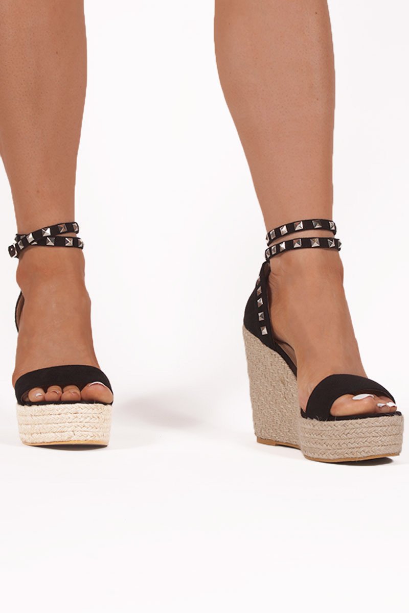 Binky Black Stud Espadrille Wedges