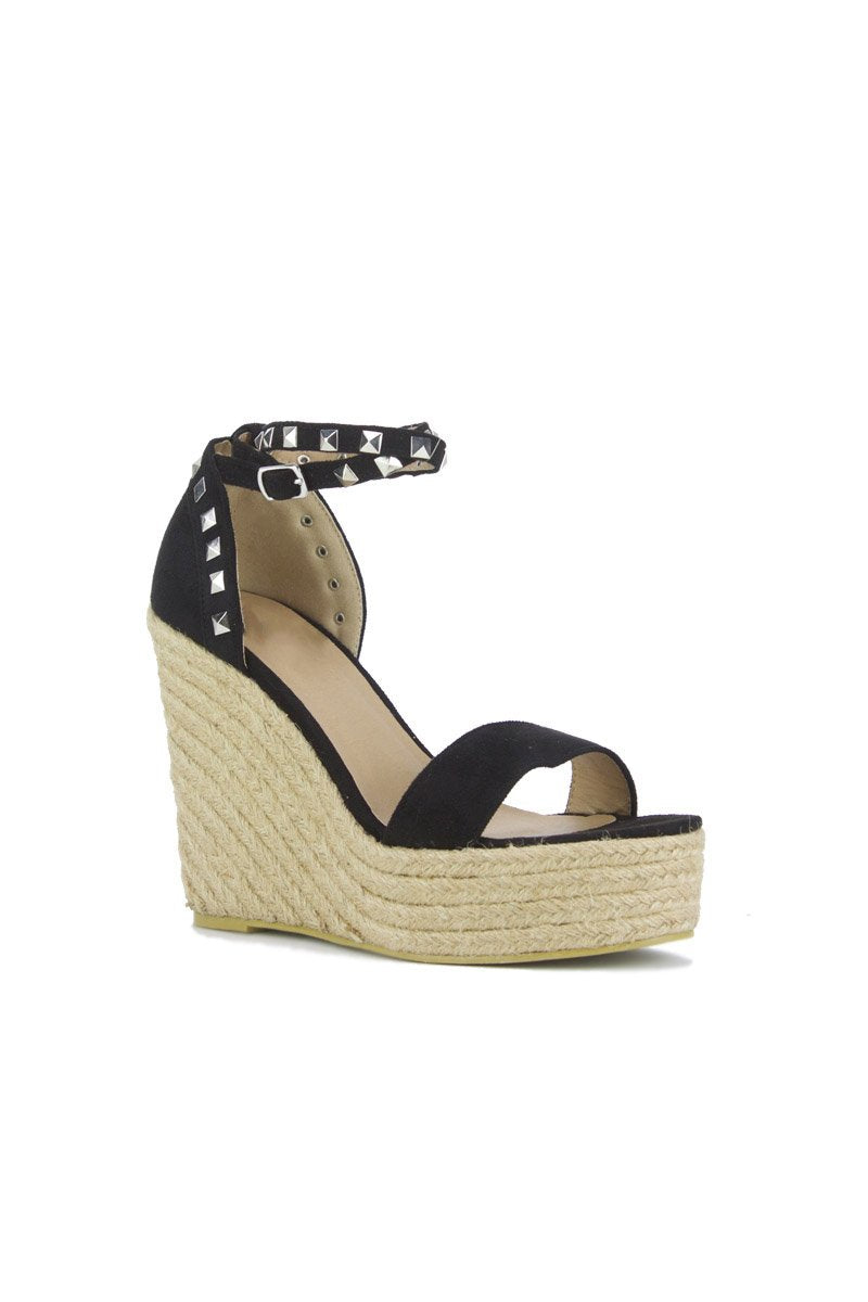 Binky Black Stud Espadrille Wedges