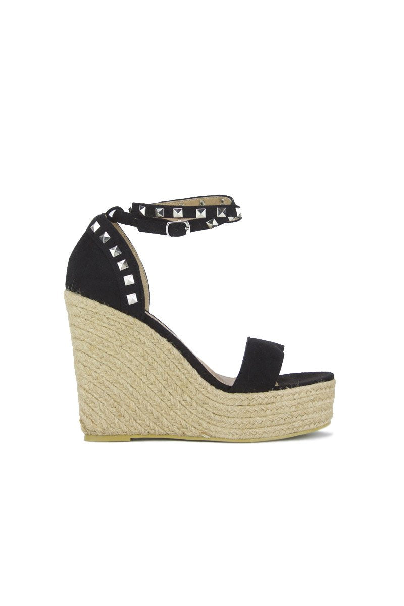 Binky Black Stud Espadrille Wedges