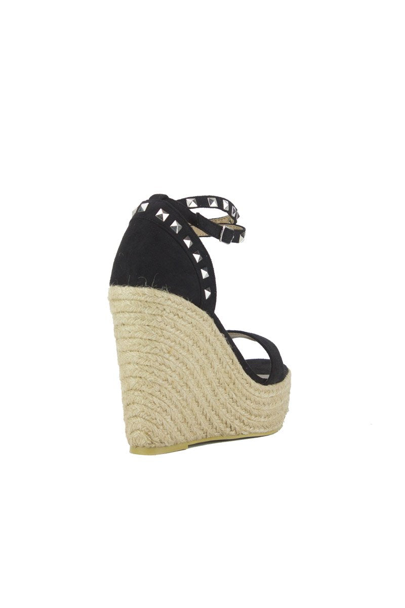 Binky Black Stud Espadrille Wedges