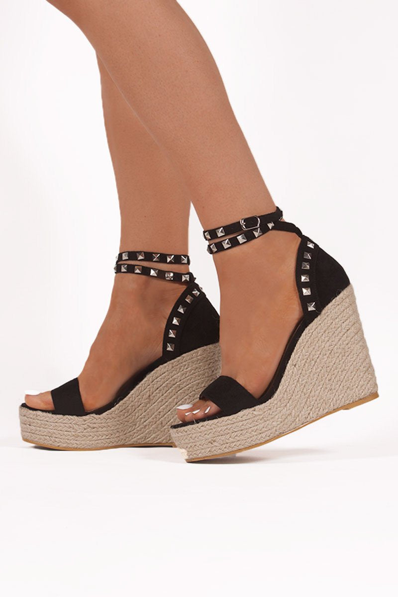 Binky Black Stud Espadrille Wedges