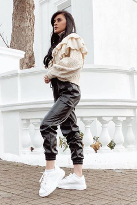 Blair Black Faux Leather Cuffed Cargo Joggers