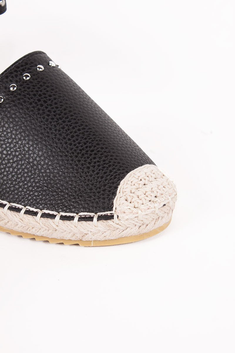 Brandy Black Stud Espadrilles With Silver Strap Detail