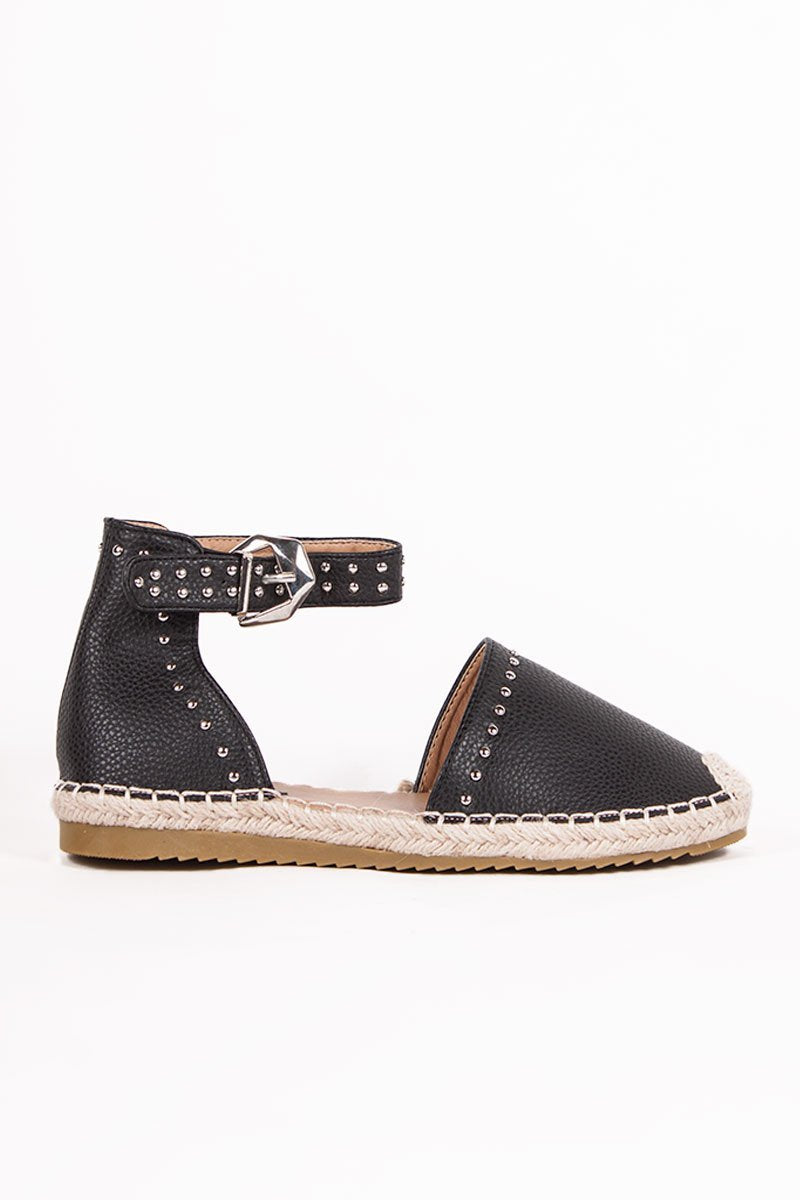 Brandy Black Stud Espadrilles With Silver Strap Detail