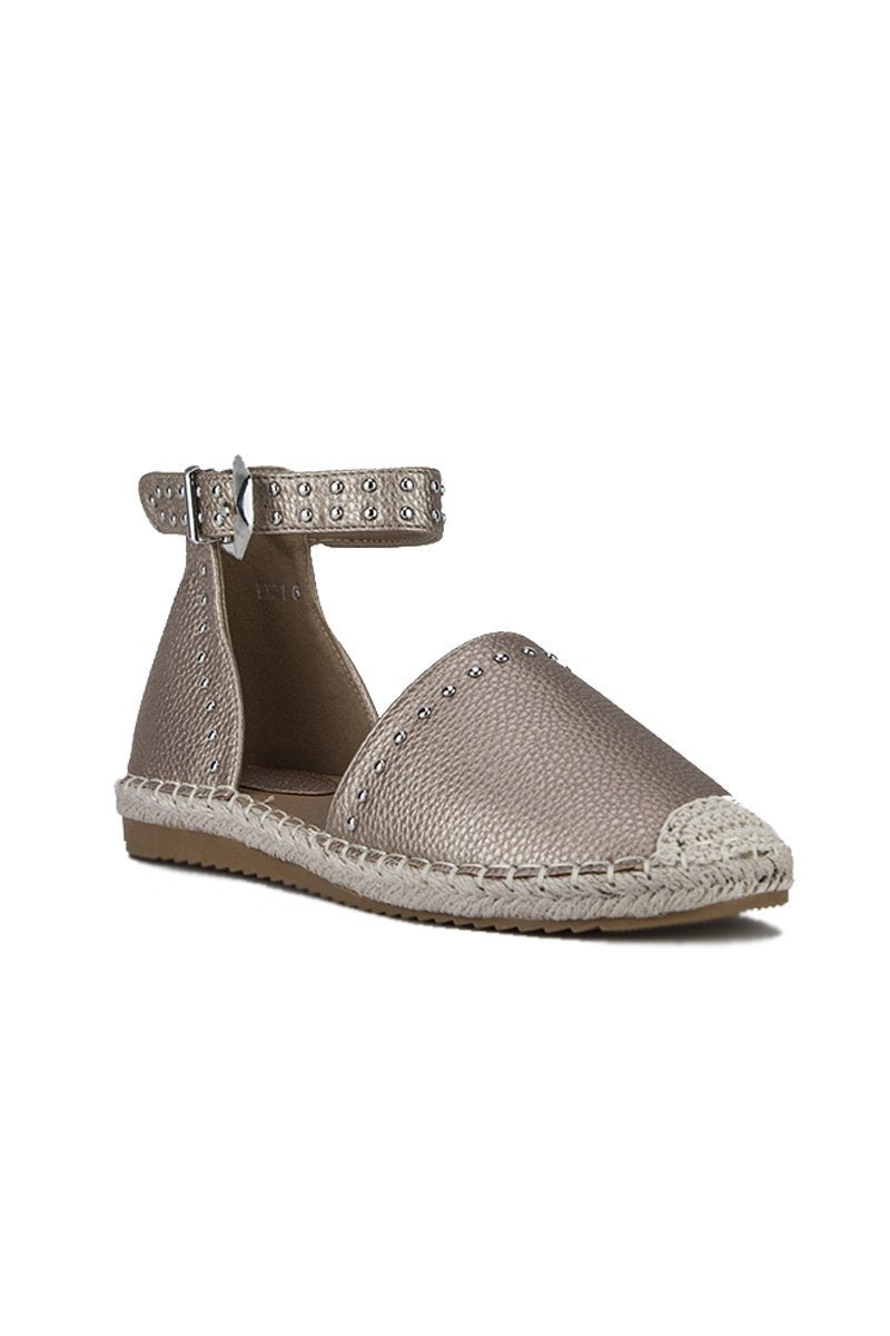 Brandy Champagne Stud Espadrilles With Silver Strap Detail