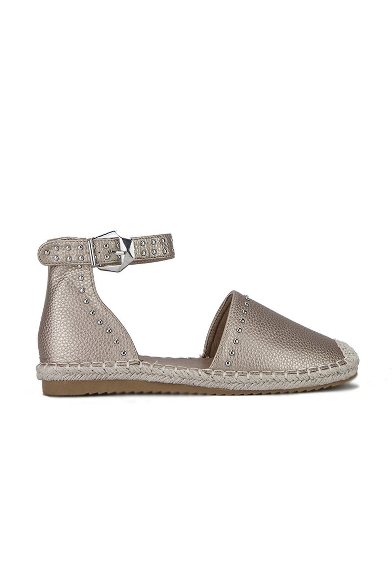 Brandy Champagne Stud Espadrilles With Silver Strap Detail