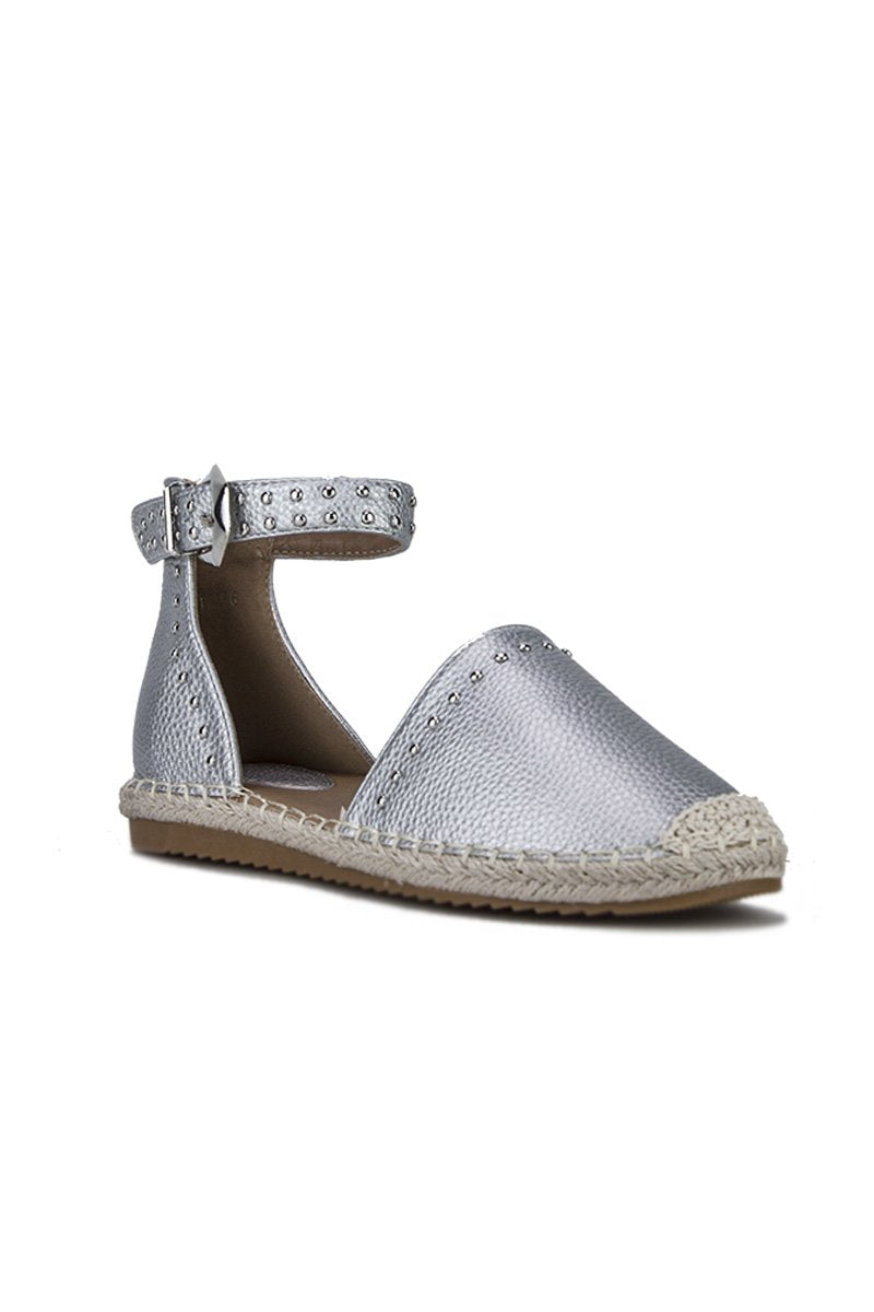 Brandy Silver Stud Espadrilles With Silver Strap Detail