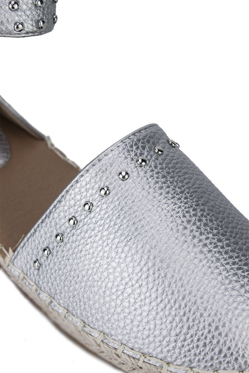 Brandy Silver Stud Espadrilles With Silver Strap Detail