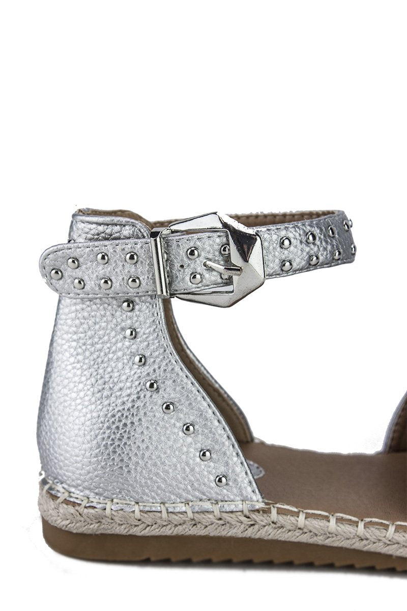 Brandy Silver Stud Espadrilles With Silver Strap Detail