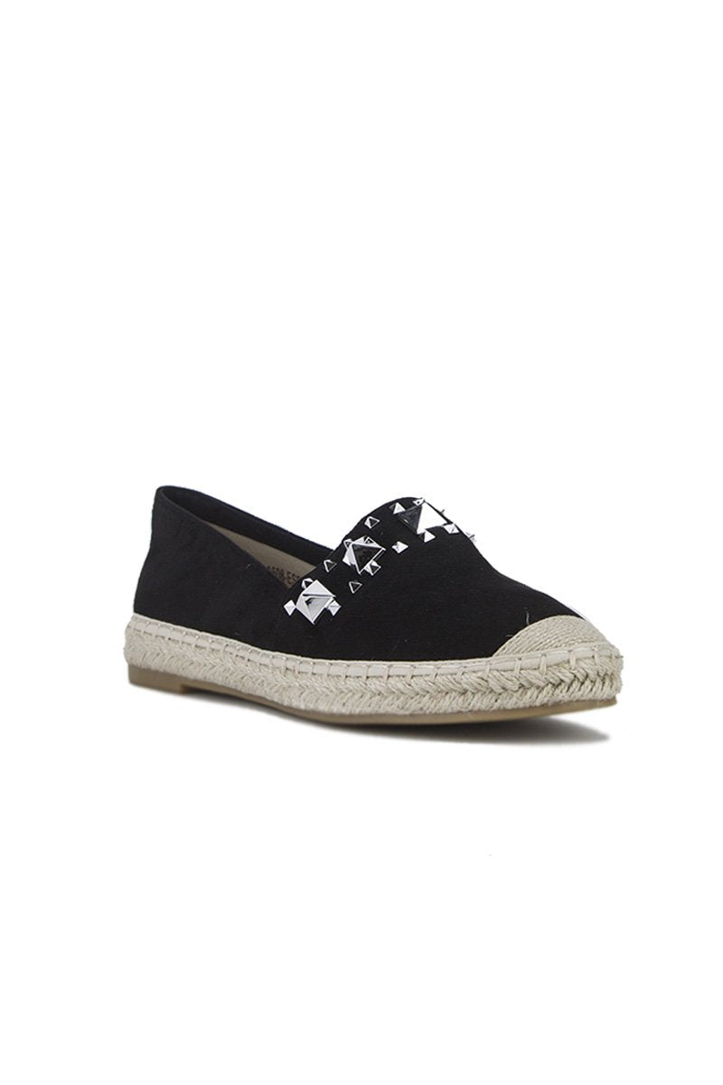 Brianna Black Stud Espadrilles With Silver Detail