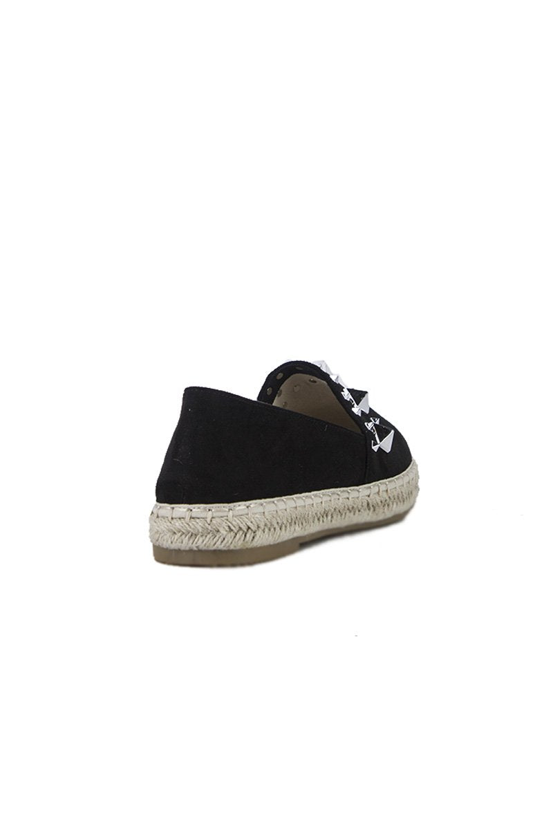 Brianna Black Stud Espadrilles With Silver Detail