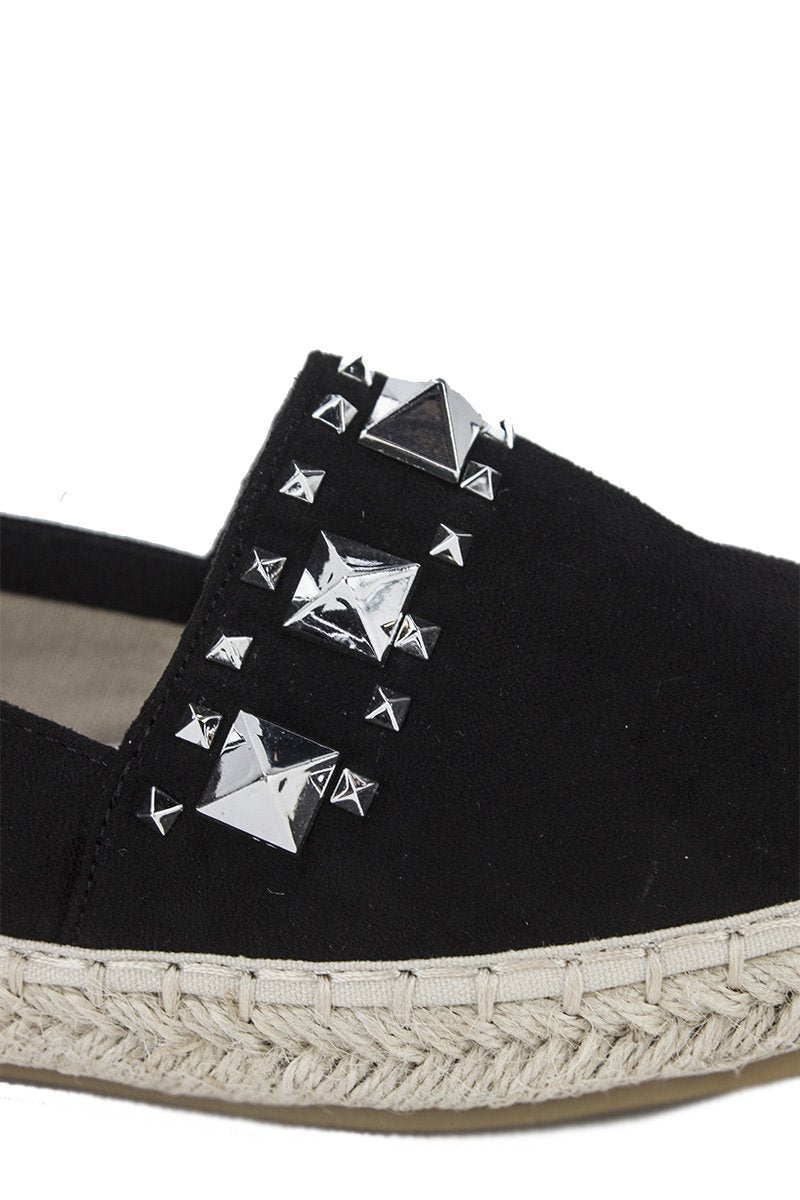 Brianna Black Stud Espadrilles With Silver Detail