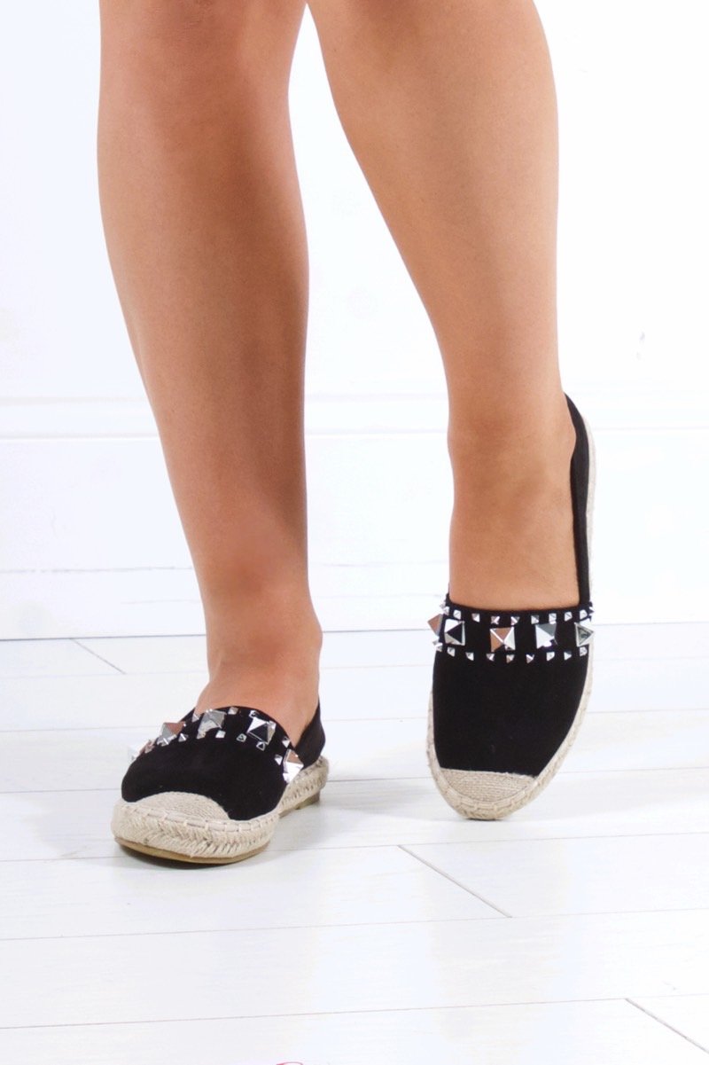 Brianna Black Stud Espadrilles With Silver Detail